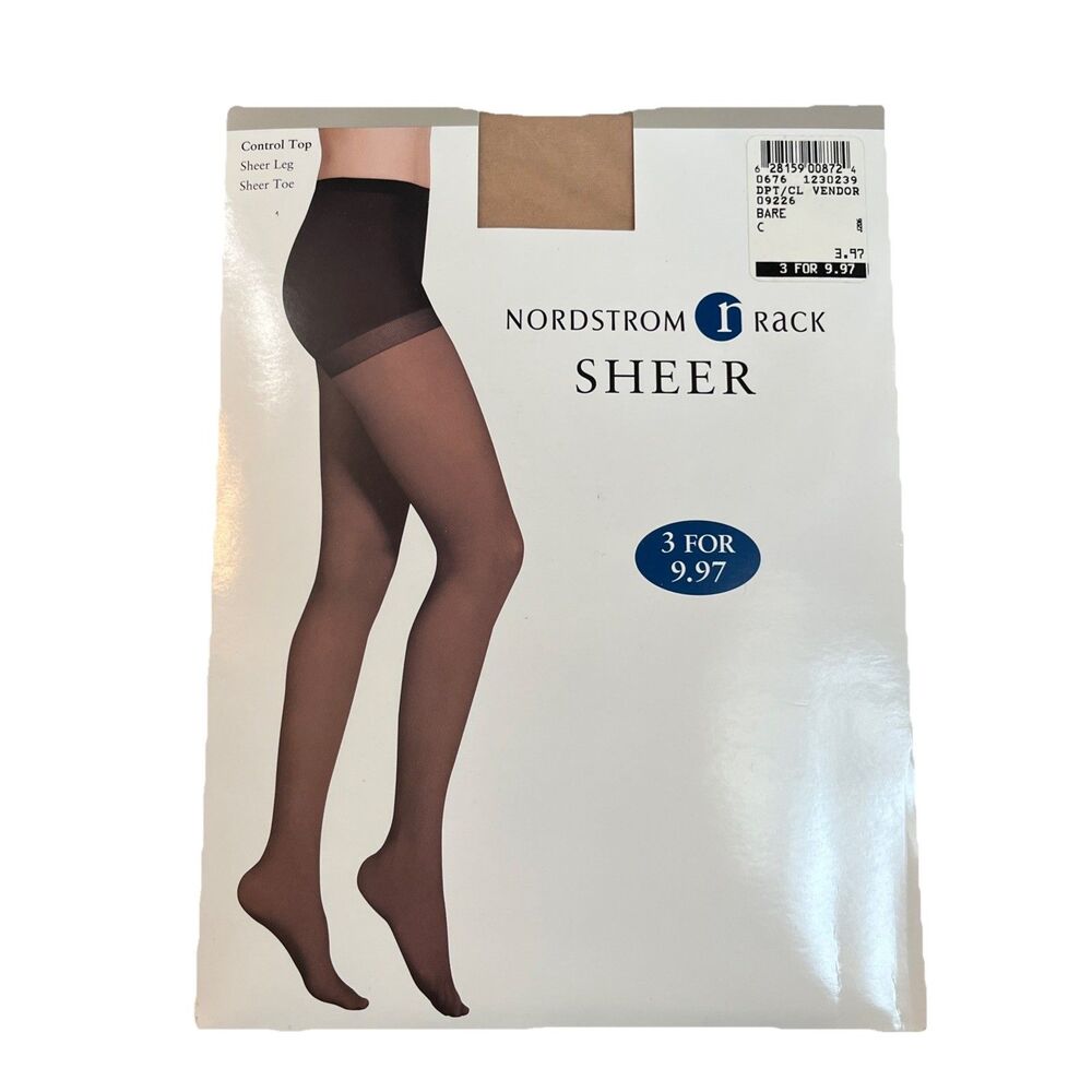 NWT Nordstrom Rack Hosiery Sheer Leg Sheer Toe Control Top Bare Sz C